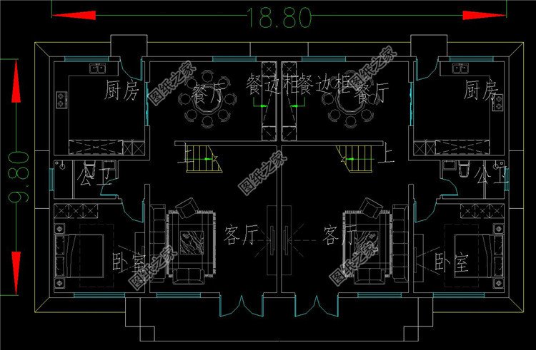 二層歐式雙拼自建房一層戶型圖