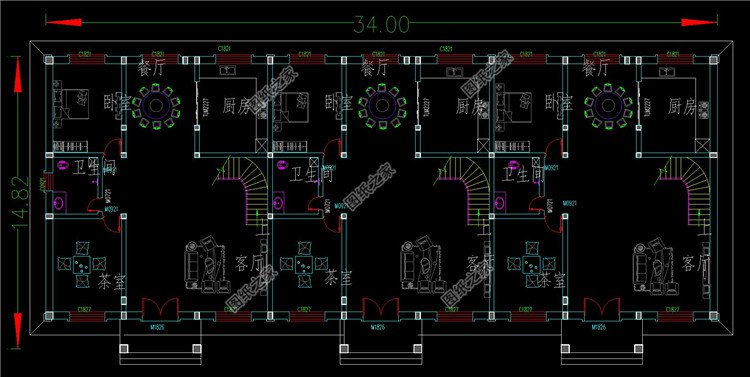 雙拼三聯(lián)排別墅一層設(shè)計圖