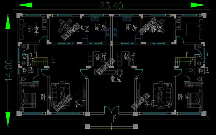 雙拼歐式別墅一層設計方案