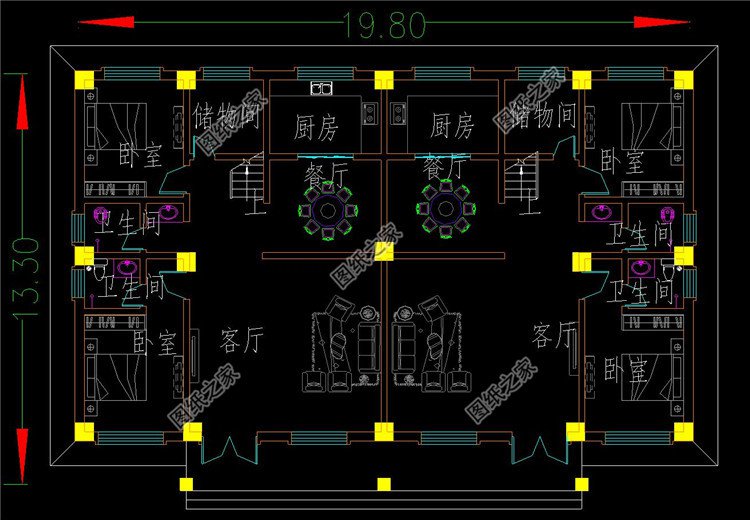 中式別墅雙拼農(nóng)村一層設(shè)計(jì)圖