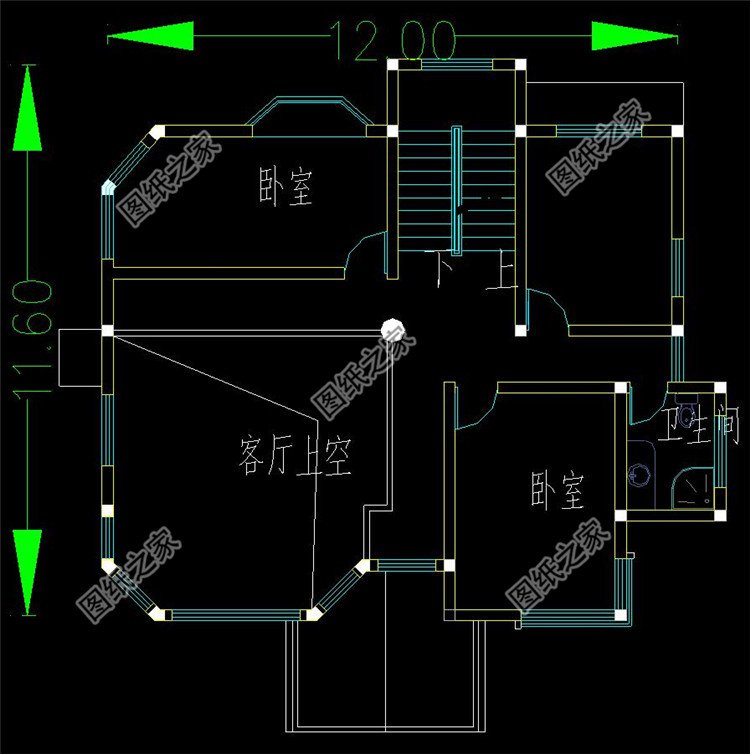 豪華三層別墅二層戶型圖