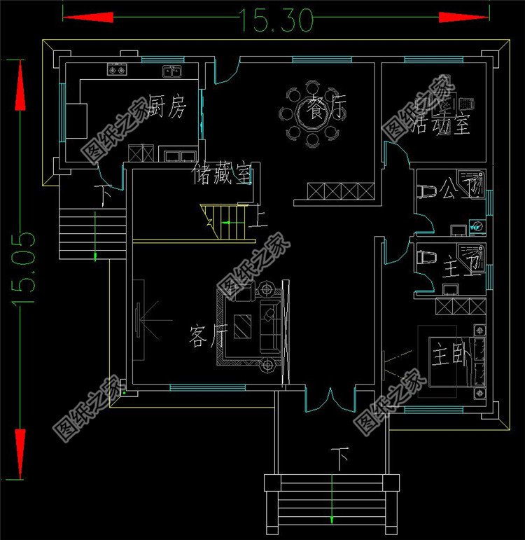 二層中式自建房一層設(shè)計(jì)圖