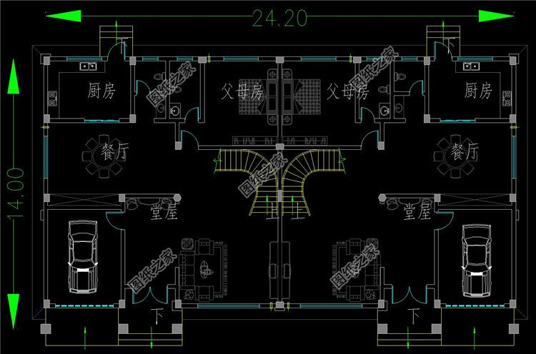 兄弟雙拼農(nóng)村別墅一層設計方案