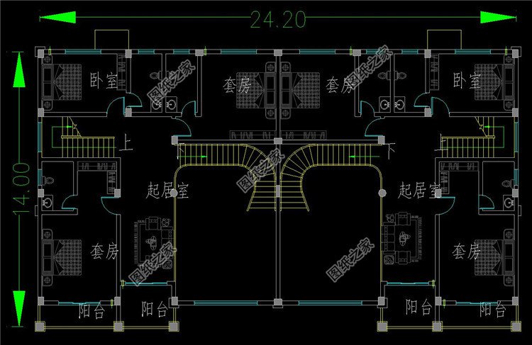 兄弟雙拼農(nóng)村別墅二層設計方案