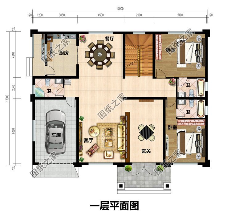 農(nóng)村帶車庫兩層歐式農(nóng)村別墅設計圖紙，占地220平方米左右