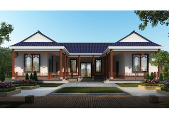 農(nóng)村中式一層三合院自建房戶型方案圖，帶庭院設計