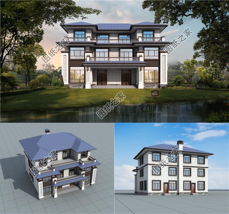 農(nóng)村自建新中式雙拼房效果圖