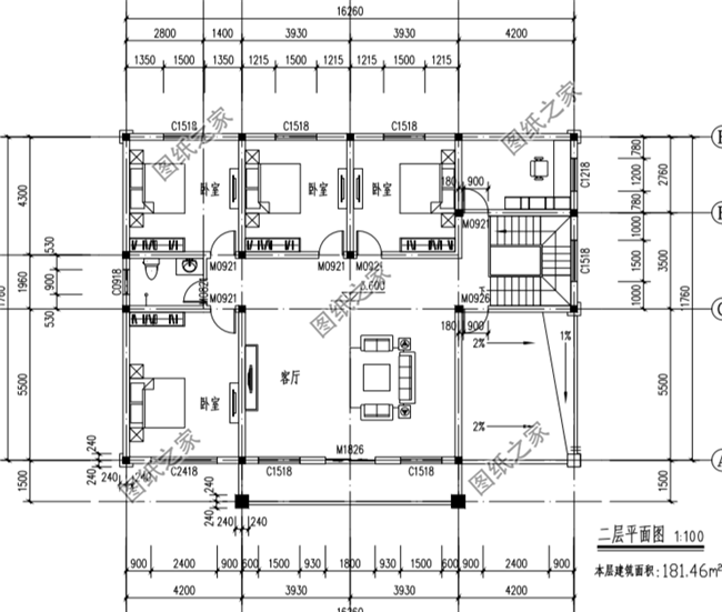 大戶型的二層別墅設(shè)計圖，16米×12的房屋設(shè)計圖給你掙足了面子