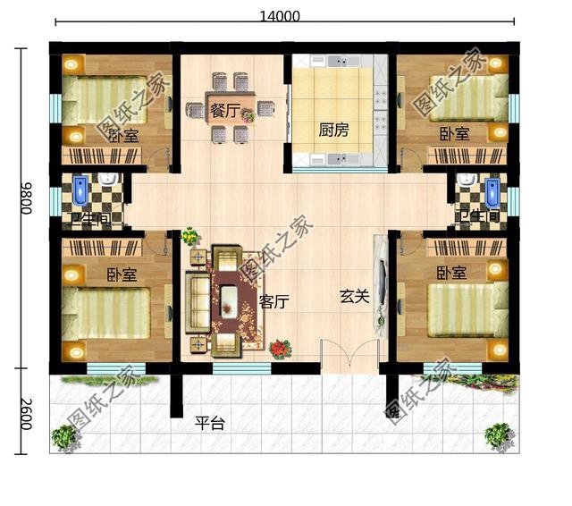 農(nóng)村4間一廳一層設(shè)計(jì)圖，小戶型也有大天地，給父母建都說好