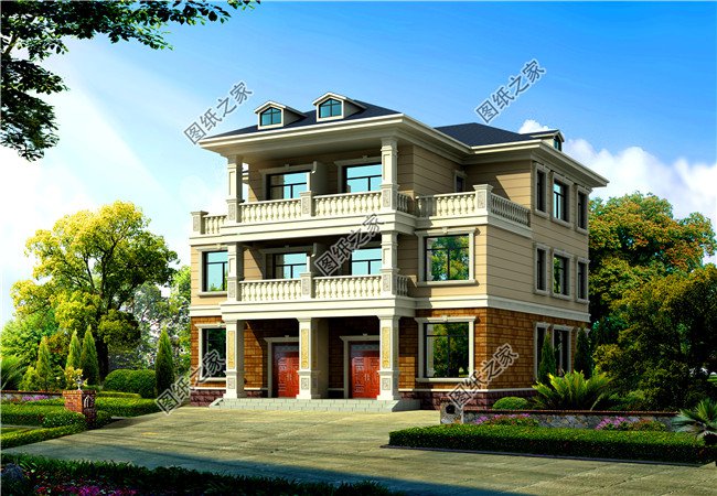 兄弟雙拼四間三層別墅設(shè)計(jì)圖，這樣建感情更親近，4套戶型外觀全都是精品