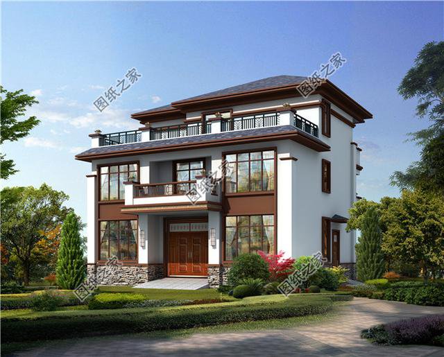 農(nóng)村三層大氣別墅圖片，建這樣的房子，出去肯定有面兒