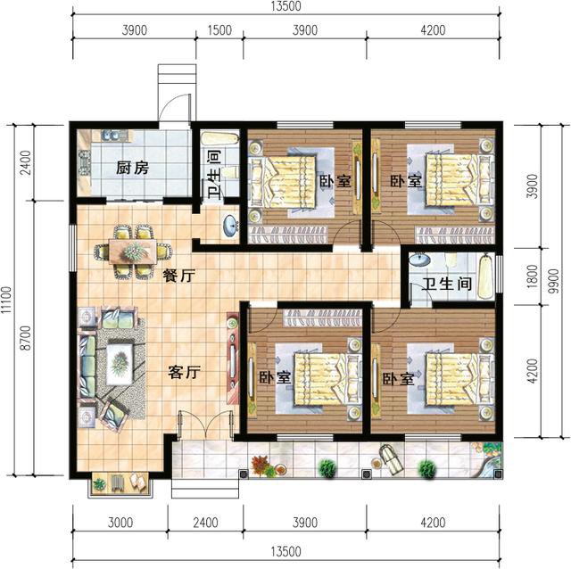四室兩廳兩衛(wèi)自建房效果圖，家里人多也不怕，養(yǎng)老房首選建造