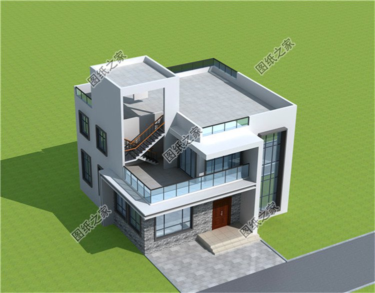 三套二層平頂現(xiàn)代風(fēng)別墅設(shè)計(jì)圖，簡(jiǎn)單又舒適，省錢(qián)不說(shuō)還不愁沒(méi)地方曬糧食