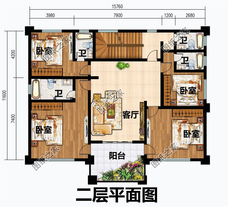 新農(nóng)村帶陽(yáng)臺(tái)三層樓房圖紙