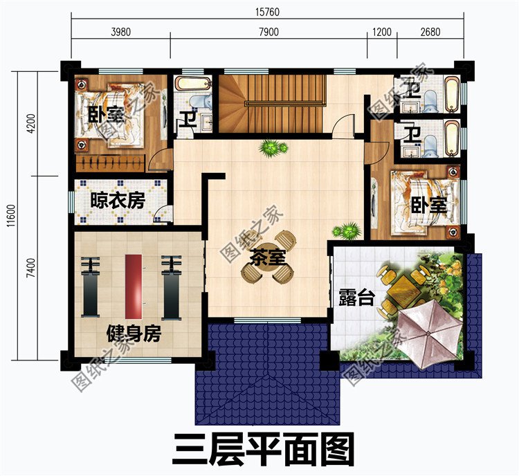 新農(nóng)村帶陽(yáng)臺(tái)三層樓房圖紙