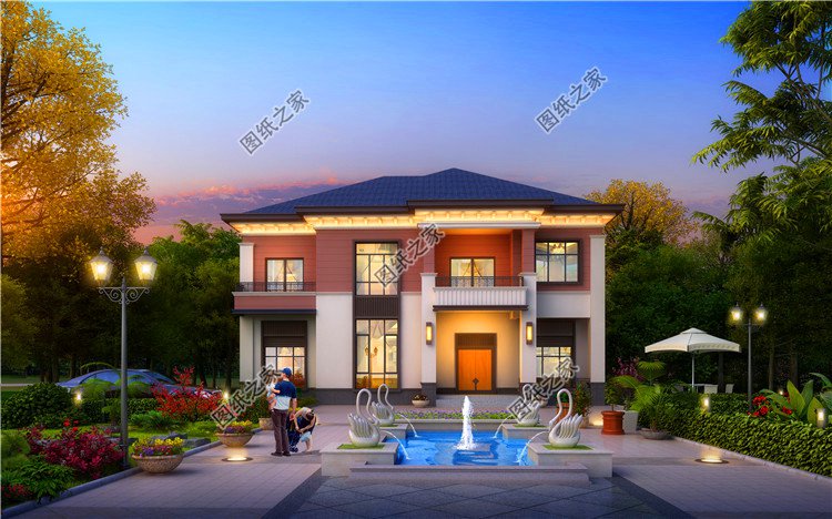 二層豪華別墅，農(nóng)村200平米自建房圖，宅基地大的不這樣建就可惜了