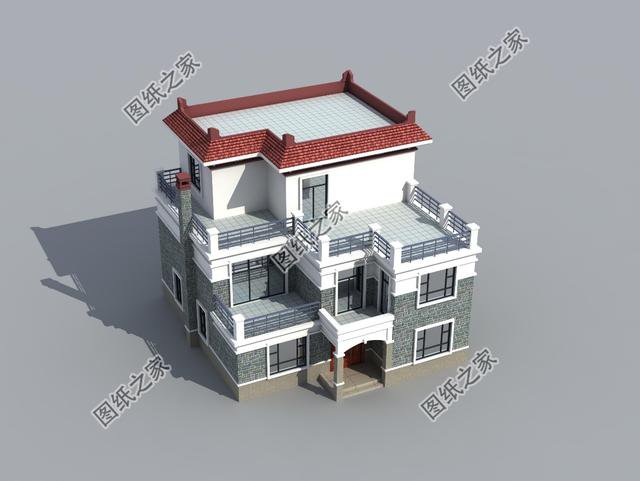 南方三層平頂樓房圖，現(xiàn)代流行款式，一座房子住三代