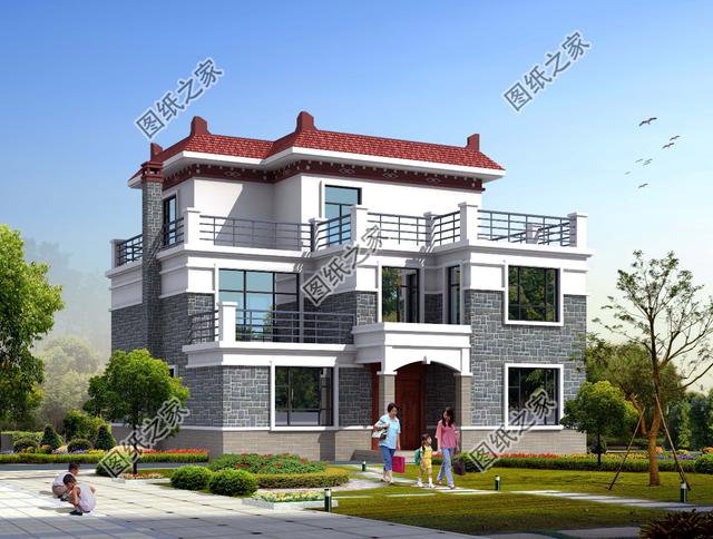 南方三層平頂樓房圖，現(xiàn)代流行款式，一座房子住三代