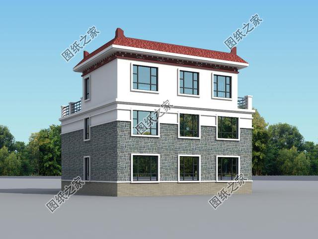 南方三層平頂樓房圖，現(xiàn)代流行款式，一座房子住三代