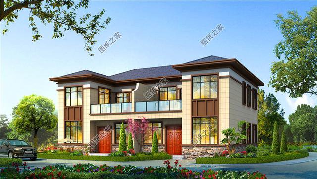 農(nóng)村兄弟雙拼二層別墅圖片，兄弟一起建房，這樣設(shè)計絕了