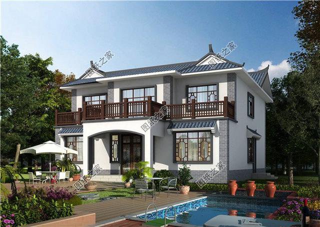 農(nóng)村中式仿古二層別墅，鄰居見我家建的漂亮，也想來一棟