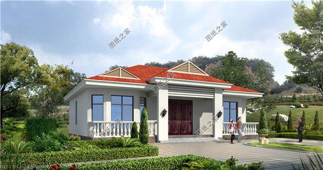 一層斜屋頂自建房圖，簡簡單單，看著漂亮住著舒服就行了