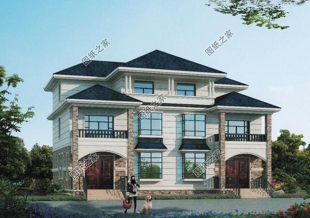 18米開間三層雙拼別墅效果圖，兩個孩子一起建，好好享受老年生活