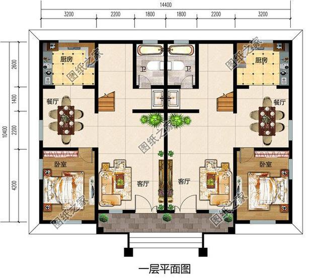 四間雙拼別墅圖，建一棟一家人互相幫襯，生活和和睦睦