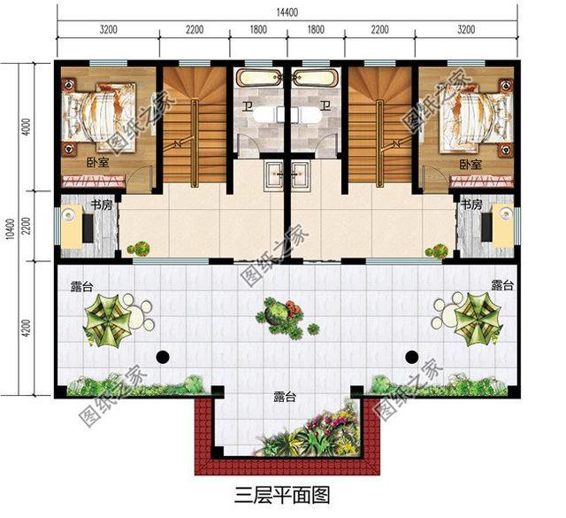 四間雙拼別墅圖，建一棟一家人互相幫襯，生活和和睦睦