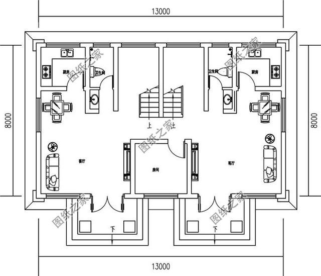 四間雙拼別墅圖，建一棟一家人互相幫襯，生活和和睦睦