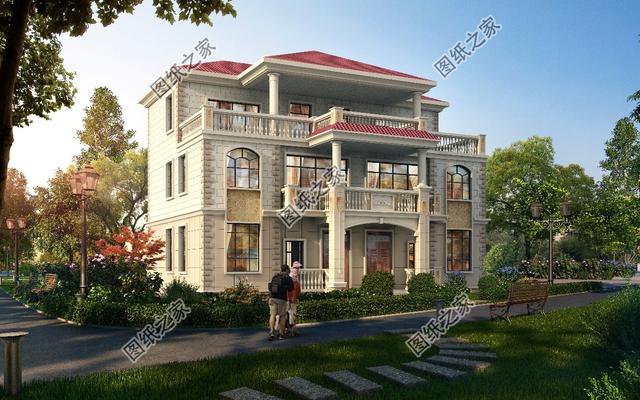 四間雙拼別墅圖，建一棟一家人互相幫襯，生活和和睦睦