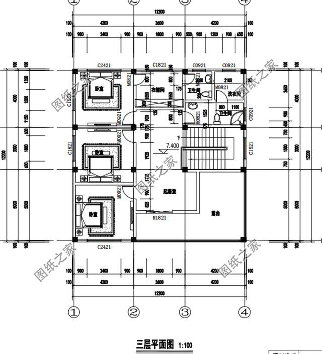 農(nóng)村三層12米x12米戶型圖，戶型方正，農(nóng)村自建房的不二選擇