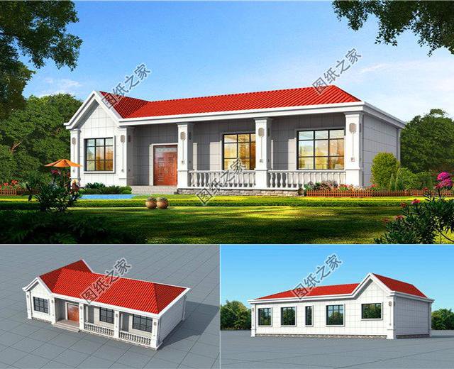 農(nóng)村自建房一層效果圖，其中第四款是＂七＂字型戶型圖，蓋好驚艷全村