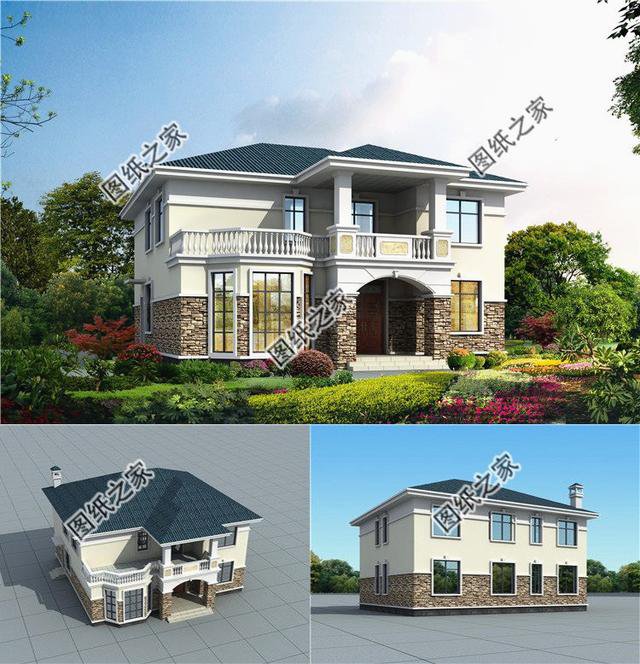 農(nóng)村二層羅馬柱別墅外形圖，讓你的別墅漂亮大氣，透露著氣質(zhì)