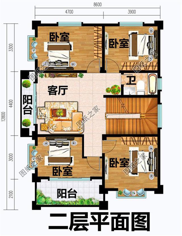 兩間三層戶型圖，就算面寬最窄，那也是全村最好的房子