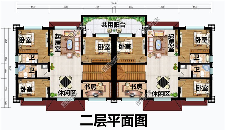 簡單大氣二層兄弟雙拼樓房設(shè)計圖