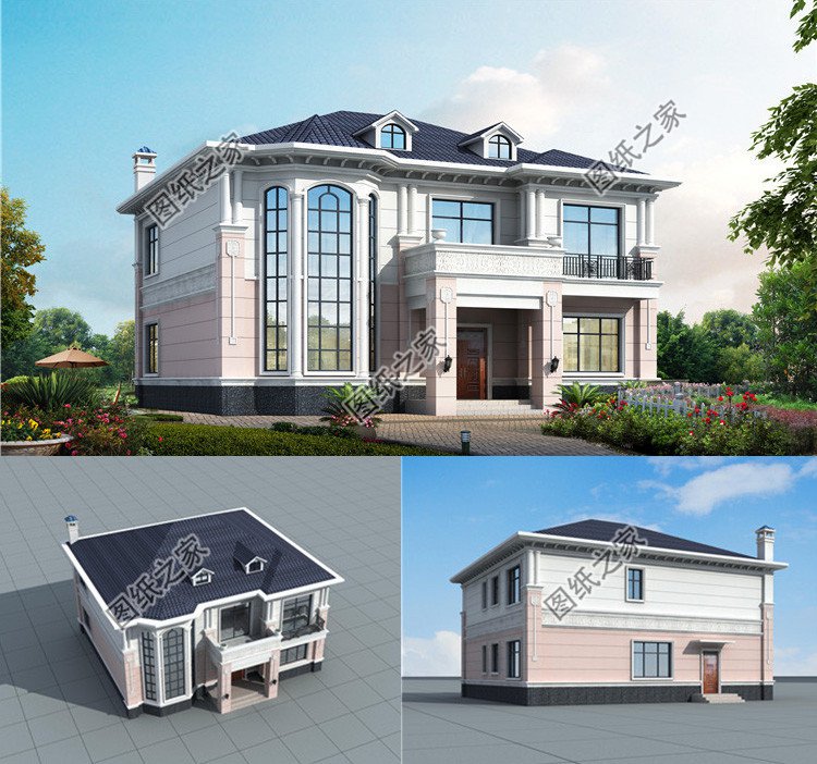 歐式二層別墅設(shè)計施工圖紙效果圖