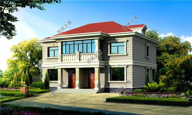 兄弟雙拼二層樓外觀圖，兄弟倆一塊建不偏不倚，最適合倆兄弟了