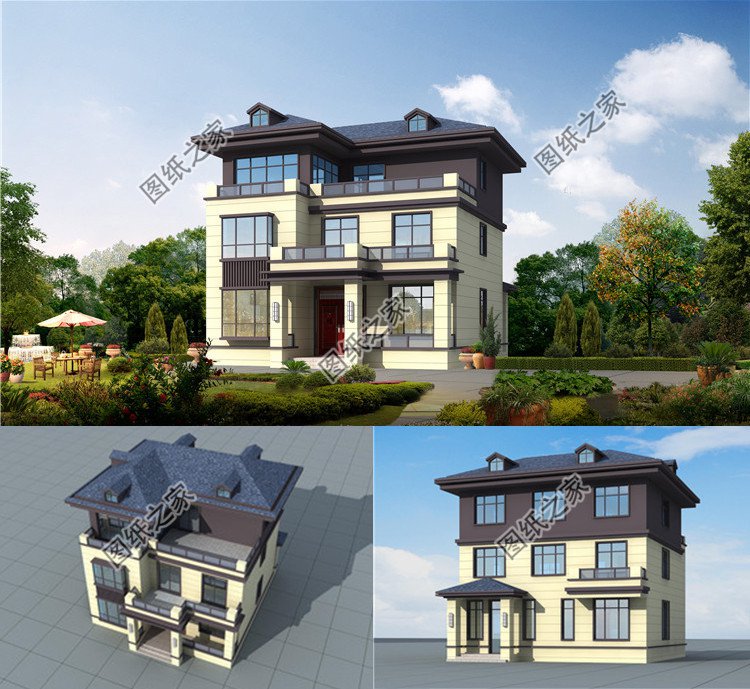 新中式三層樓房設計效果圖