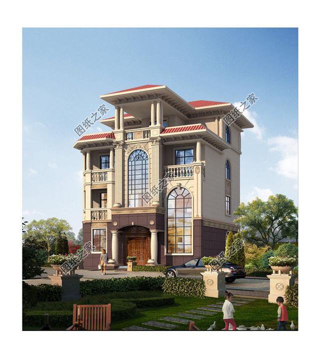 三開間四層農(nóng)村別墅外觀圖，遠(yuǎn)離城市喧囂，兒女都不想回城里了