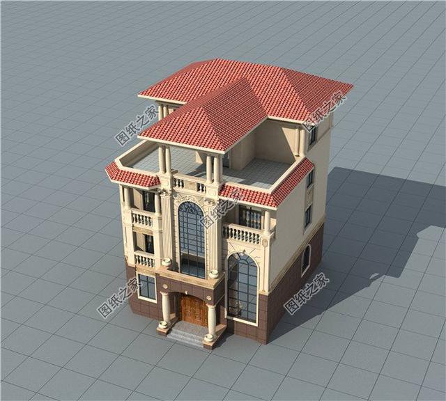 三開間四層農(nóng)村別墅外觀圖，遠(yuǎn)離城市喧囂，兒女都不想回城里了