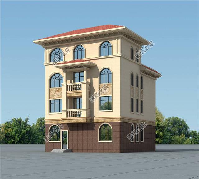 三開間四層農(nóng)村別墅外觀圖，遠(yuǎn)離城市喧囂，兒女都不想回城里了