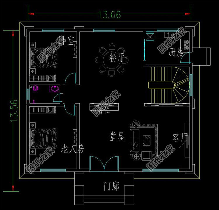 兩層半小洋樓房設(shè)計(jì)圖一層布局圖