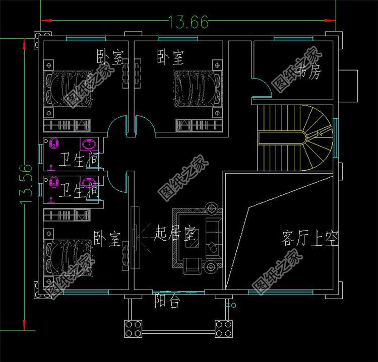 兩層半小洋樓房設(shè)計(jì)圖二層布局圖