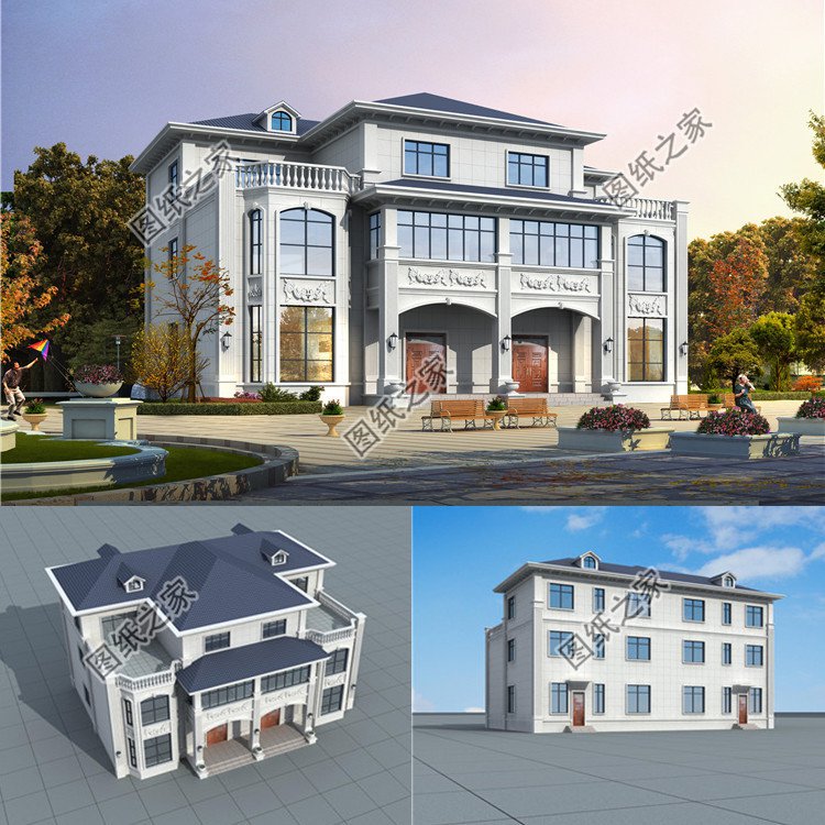 兄弟合建房設(shè)計(jì)三層雙拼別墅效果圖