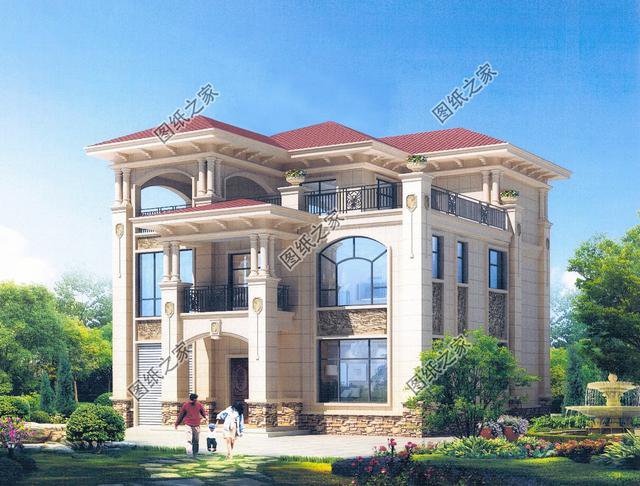 歐式風格三層小洋樓外觀圖，外觀很漂亮，符合農(nóng)村住宅的設(shè)計