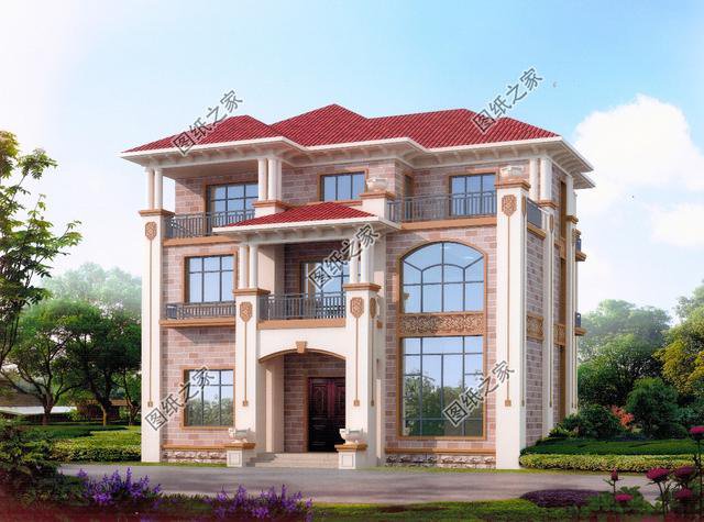 歐式風格三層小洋樓外觀圖，外觀很漂亮，符合農(nóng)村住宅的設(shè)計