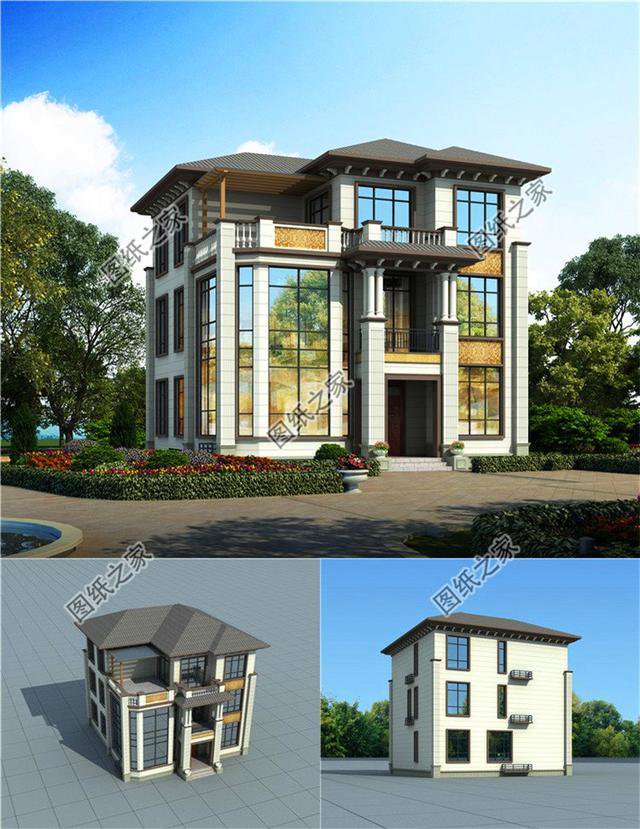 三層自建樓房帶地下室設(shè)計圖，造價不高，建一棟在村里相當(dāng)氣派