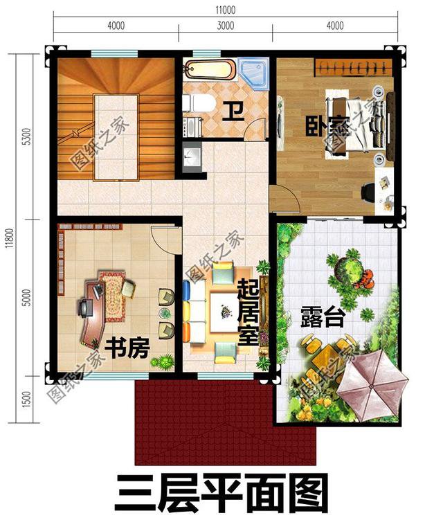 面寬11米三層別墅設(shè)計圖，帶超大露臺，第三棟人見人愛