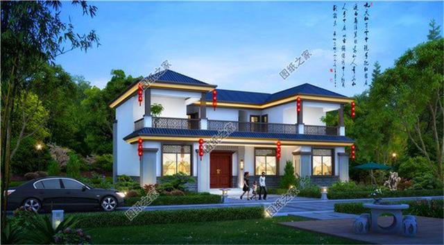 中式二層別墅設(shè)計(jì)圖，對(duì)稱設(shè)計(jì)，最有品味的住宅